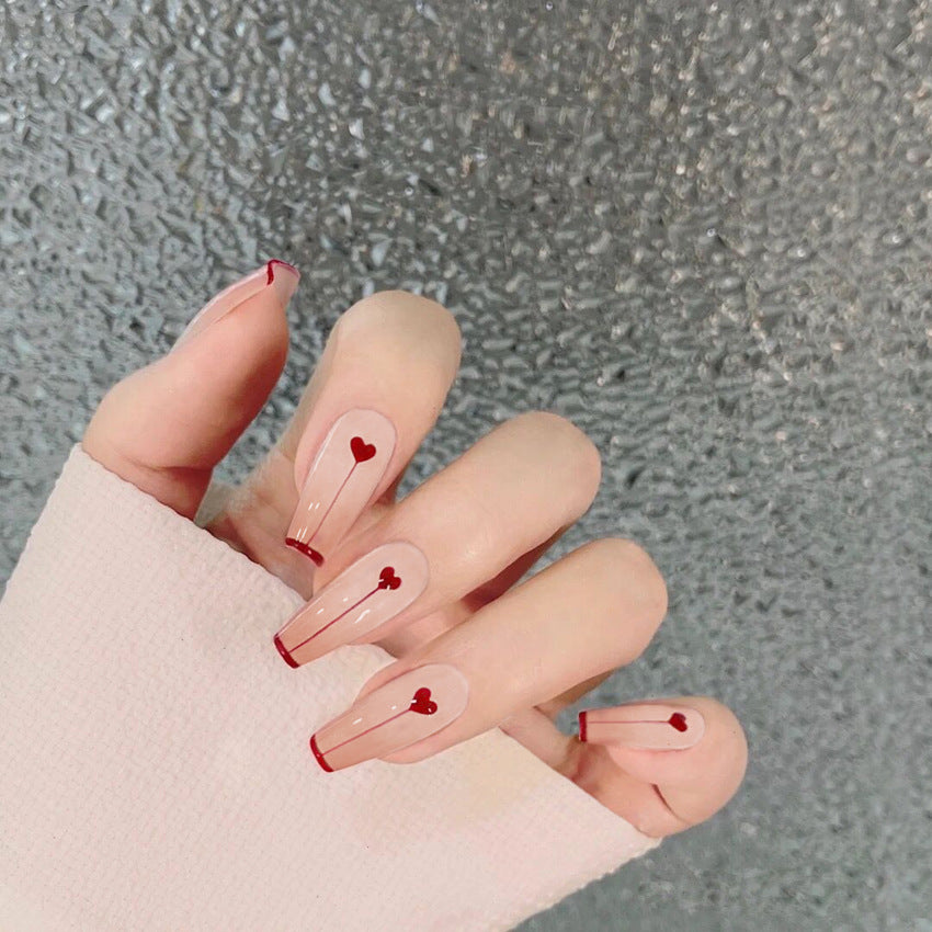 Fashion  nail Wearable Nail Sticker Peach Heart Wear Nail Piece Nail Shaped Piece Removable Ballet Nail Patch Finished Product Y17