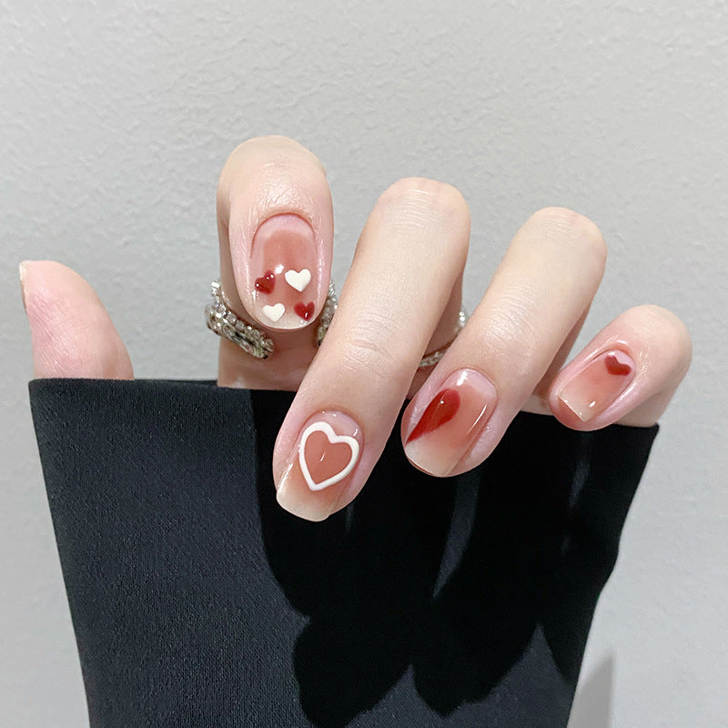 初秋欢喜穿戴甲爱心指甲贴片腮红美甲片婚礼假指甲美甲贴片成品甲