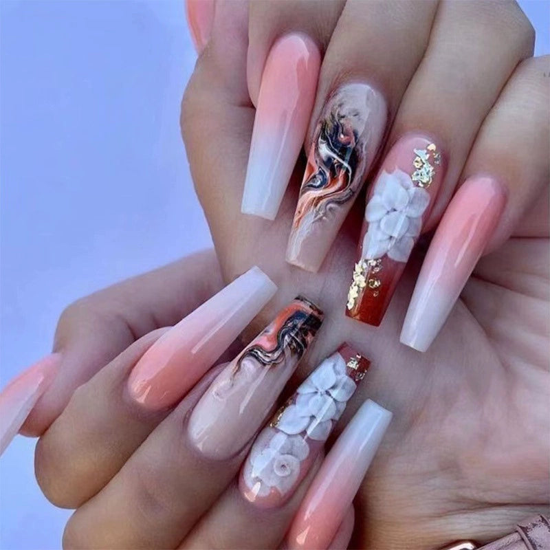 (Hand made nail) European and American Spicy Girl Super Long Instagram Dark Small Stand Retro Trapezoidal Shining Diamond Beauty False Nail Patch Detachable Wearable Nail