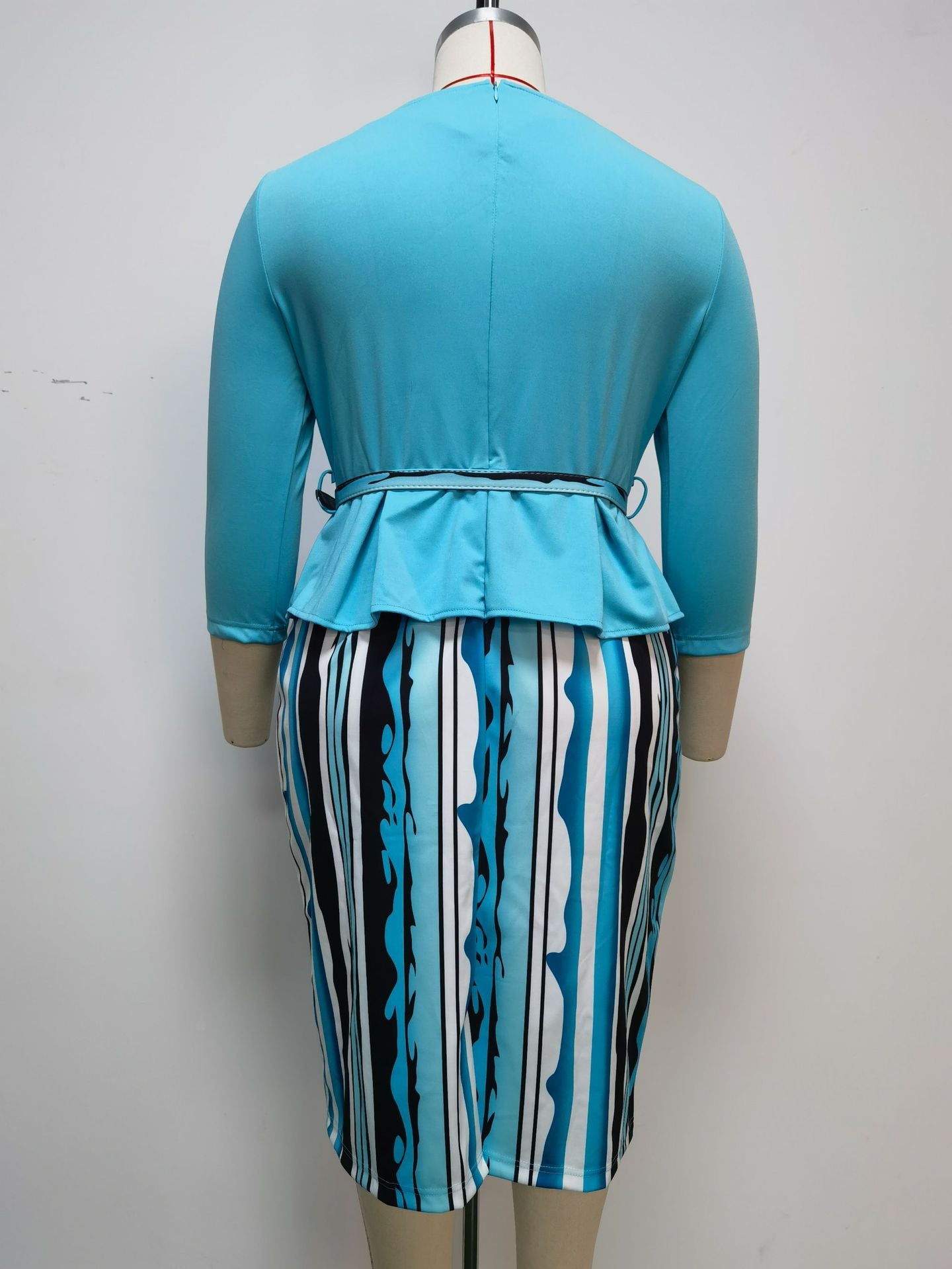 Fashion women's wear 2xl-6xl  plus Size Women's Clothing Sleeve Printing Color Contrast Dress Jx058