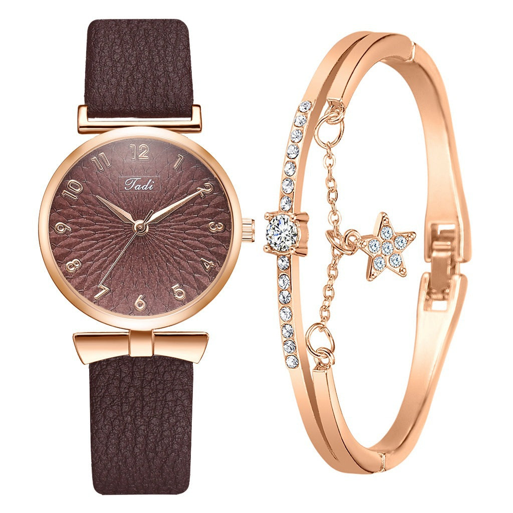 Fashion women's watch2021 AliExpress Cross-Border Hot Korean Style Trendy Simplicity Personalized Bow Women's Bracelet Watch Suit Wholesale