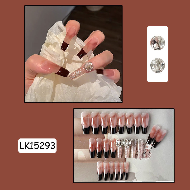 美拉德钻穿戴甲指甲贴片秋冬美甲片半手工假指甲长款美甲贴成品甲