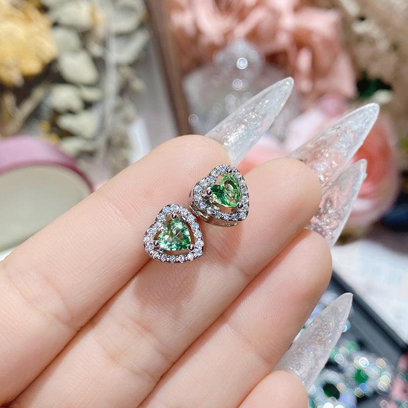 山茶轻奢重工仿祖母绿花朵耳环 镀金绿玛瑙蝴蝶耳坠彩宝直播货源