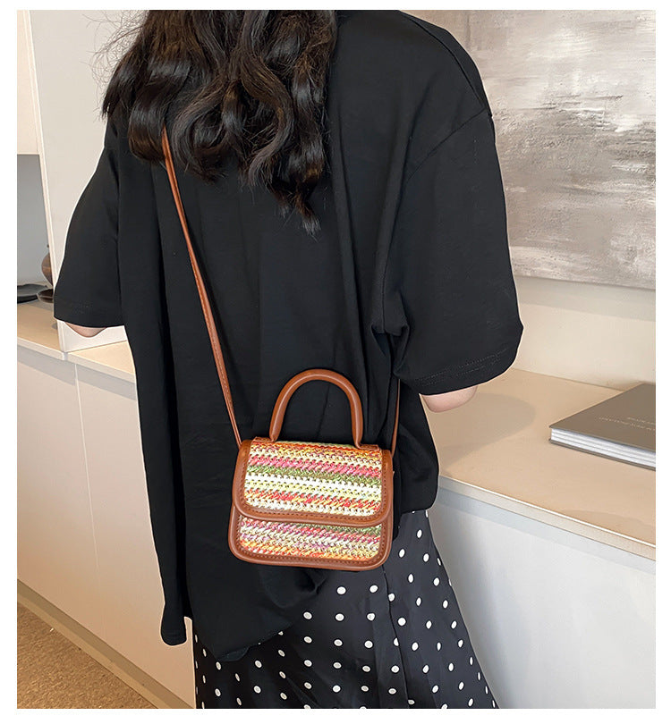 Dopamine Bag Free shipping Tattoo Rainbow Straw Small Square Bag 2024 Summer Popular Dopamine Children's Bag Bow Shoulder Crossbody Lipstick Bag Female