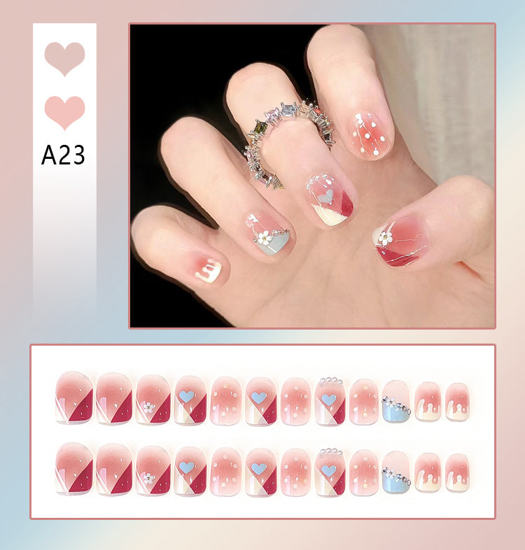 Fashion  nail Handmade Wear Nail Wholesale Internet Hot Diamond in the Debris Butterfly Glitter Nail Tips Finished Product Nail Patch Jelly Glue