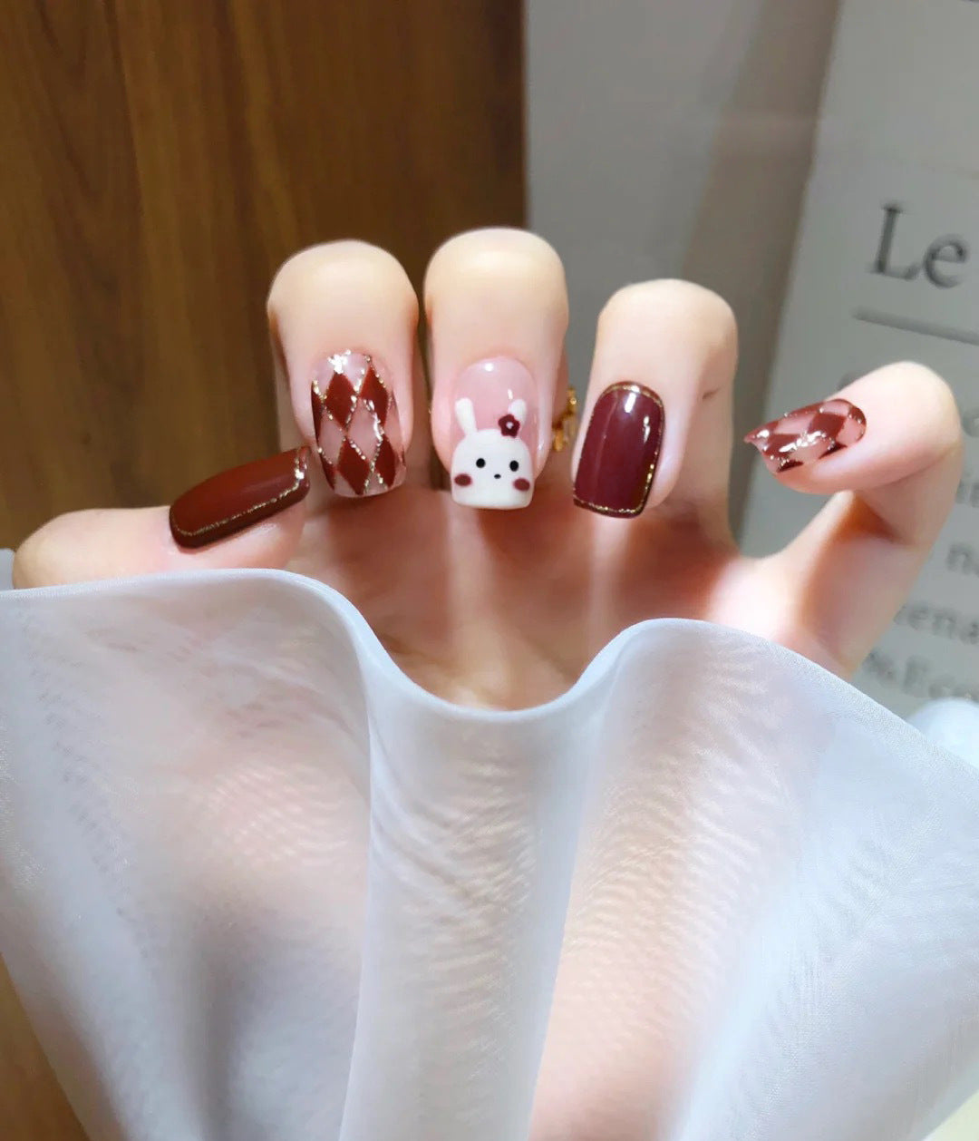 Fashion  nail Rabbit Rhombus Wear Armor Nail Patch Nail Sticker Nail Stickers Fake Nails Wearable Nail Stickers A10