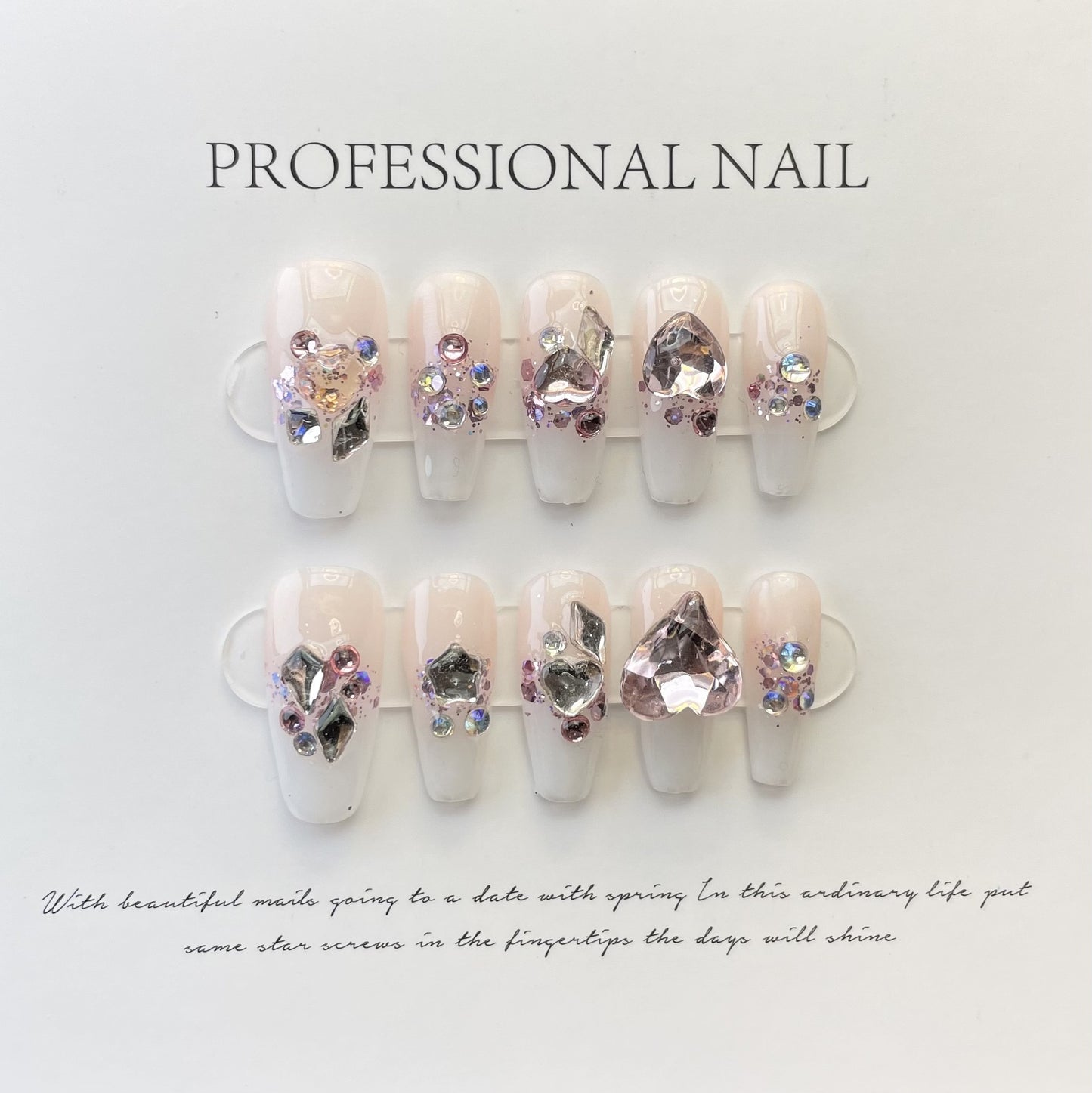 (reusable nail)初秋纯手工高级款钻球碎钻爆闪网红穿戴甲蝴蝶宝盒高品轻奢美甲
