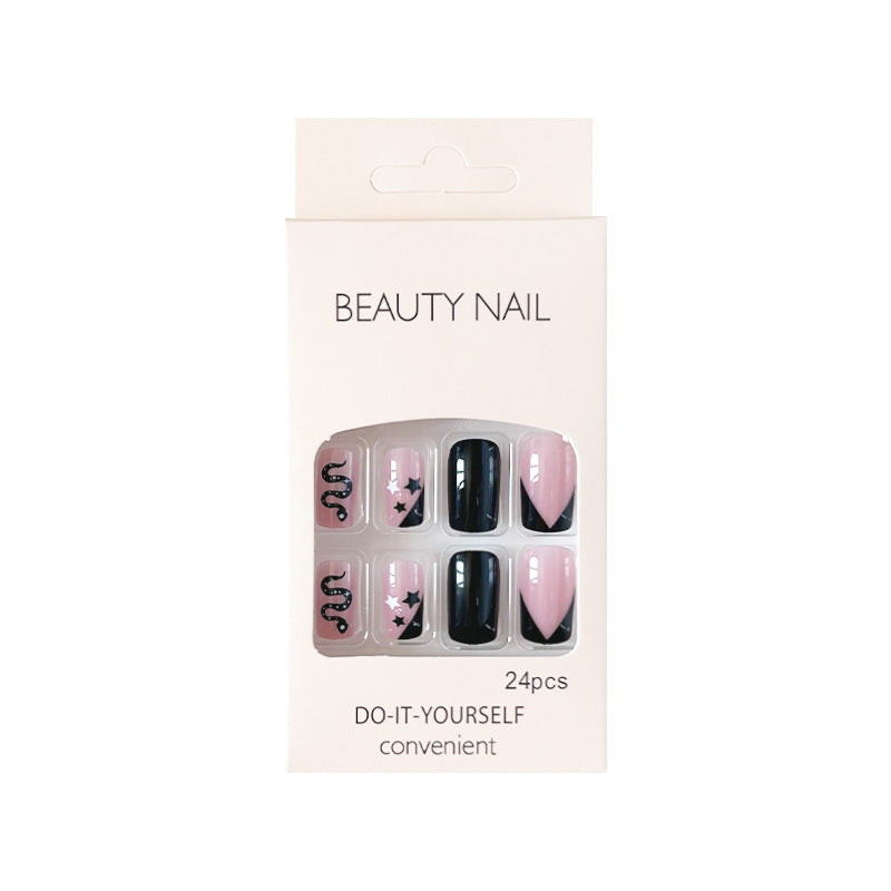 黑蛇星星穿戴甲裸色nails 法式跨境美甲片外贸假指甲长甲美甲贴片