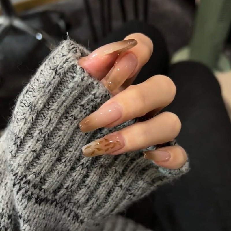 暹罗枯叶穿戴甲美拉德指甲贴片新款美甲片棕色假指甲秋冬美甲贴片