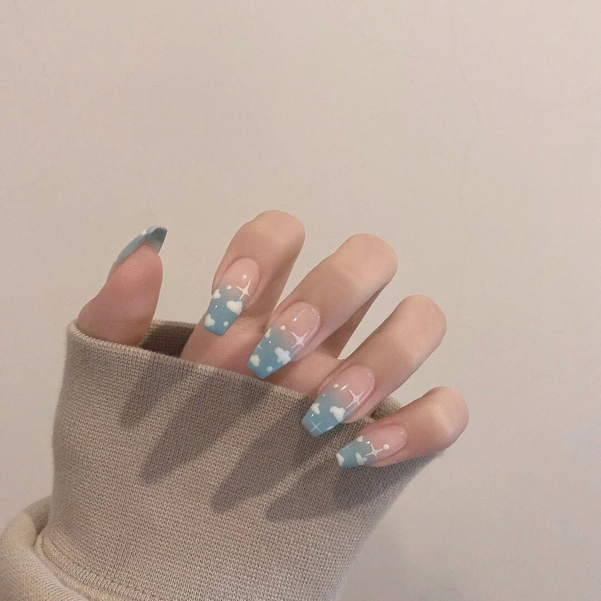 Fashion  nail Wear Armor Nail Stickers Nail Patch Fake Nails Removable White Clouds Nail Tip Nail Sticker X9