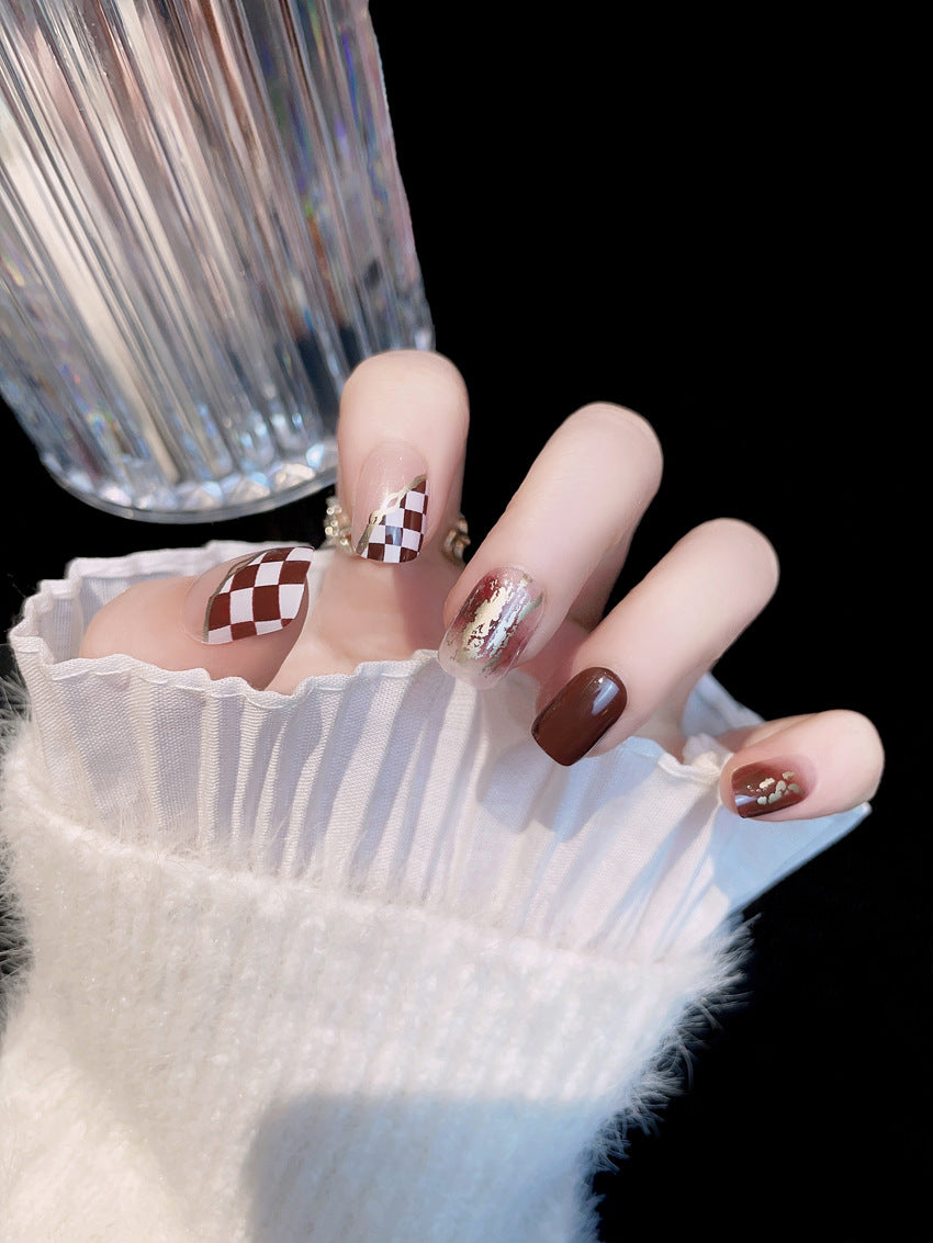 Fashion  nail Chessboard Plaid Wear Armor Nail Patch Nail Sticker Nail Stickers Fake Nails Wearable Nail Stickers A14