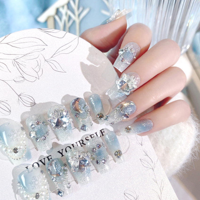 Fashion  nail Christmas New Year Snowflake Diamond Rhinestone Nail Stickers Nail Patch Removable Nail Tip Wear Finished Nail Beauty U16