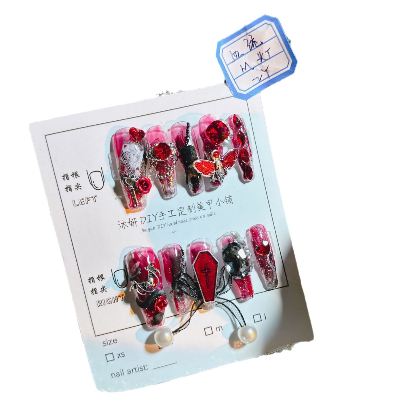 (Hand-Made Nail) Yanyan Handmade Nail Real Shot Dark Vampire Nail Beauty Blood Style Super Cool Crochin Hot Girl Personalized Wear Nail