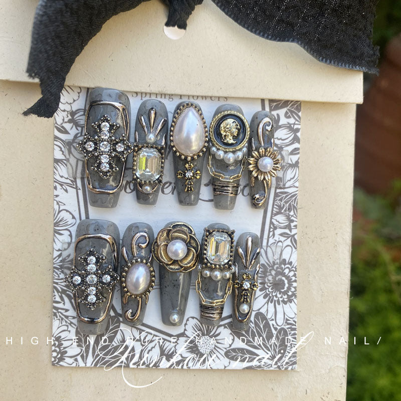 (Hand-Made Nail) Handmade Wear Nail Factory Straight Hair Luxury Sweet Cool Hot Girl Ins European and American Metal Feeling Finished Product Disassembly