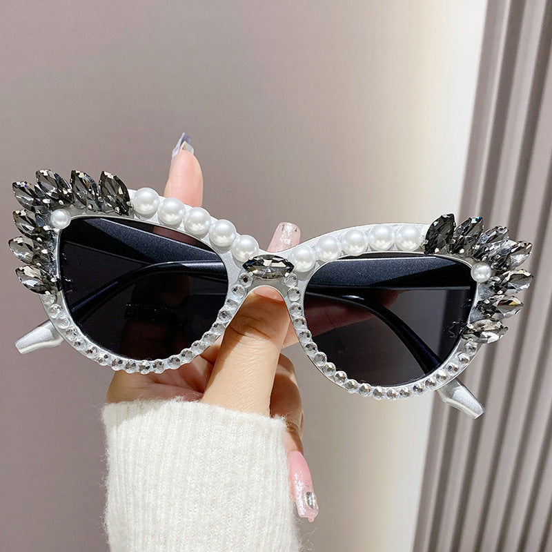 Women's fashion glasses 跨境新款镶钻太阳镜 欧美时尚网红ins水钻眼镜个性嘻哈珍珠墨镜女