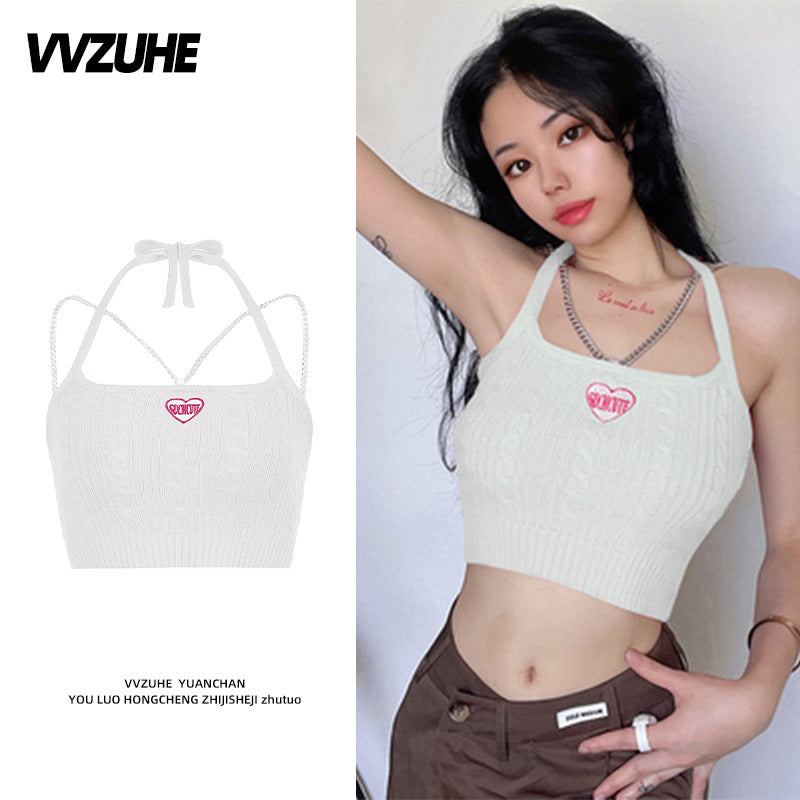 Dopamine tops Free shipping Tattoo Pink Dopamine Wear Seaside Small Suspender Female Sexy Neck Wear Vest Sweet Spicy Thai Top Spice Girl Summer