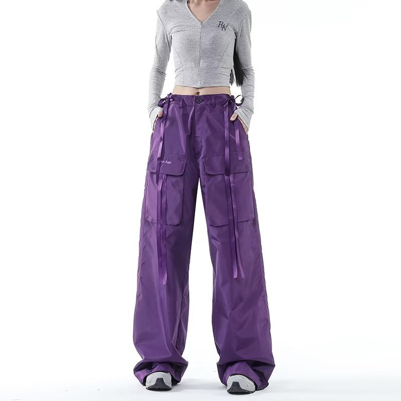 Dopamine pants Free shipping Tattoo 2023 new retro purple overalls women's dopamine wear Spice Girl tide brand design loose straight casual pants
