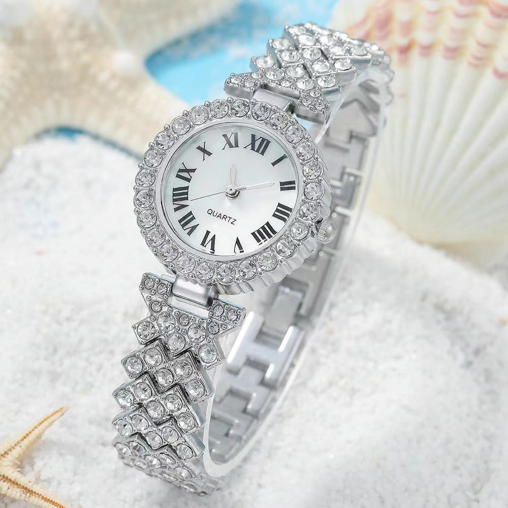 Women's fashion watch Casual fashion diamond set simple Roman pattern women's watch 6pcs gift box