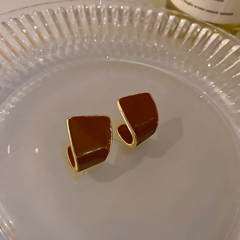 银针美拉德风咖色爱心豆豆耳环复古设计感耳钉轻奢高级感耳饰批发