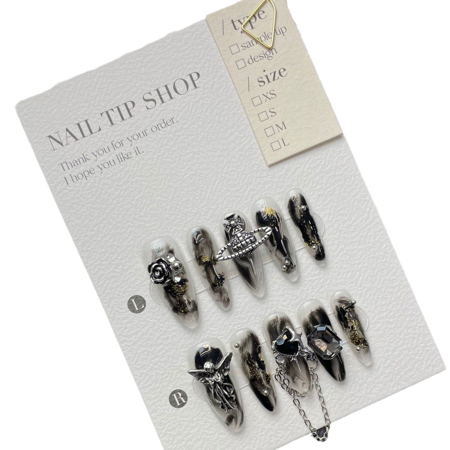 (reusable nail)Hand-worn armor dark sweet cool heavy metal sense Europe and the United States spice girls black retro roses detachable manicure.