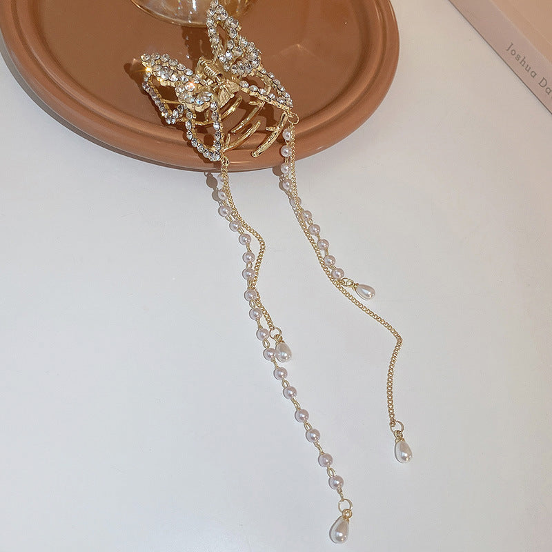 红色植绒花朵流苏发夹2023新款高级感抓夹甜美百搭头饰发饰批发女