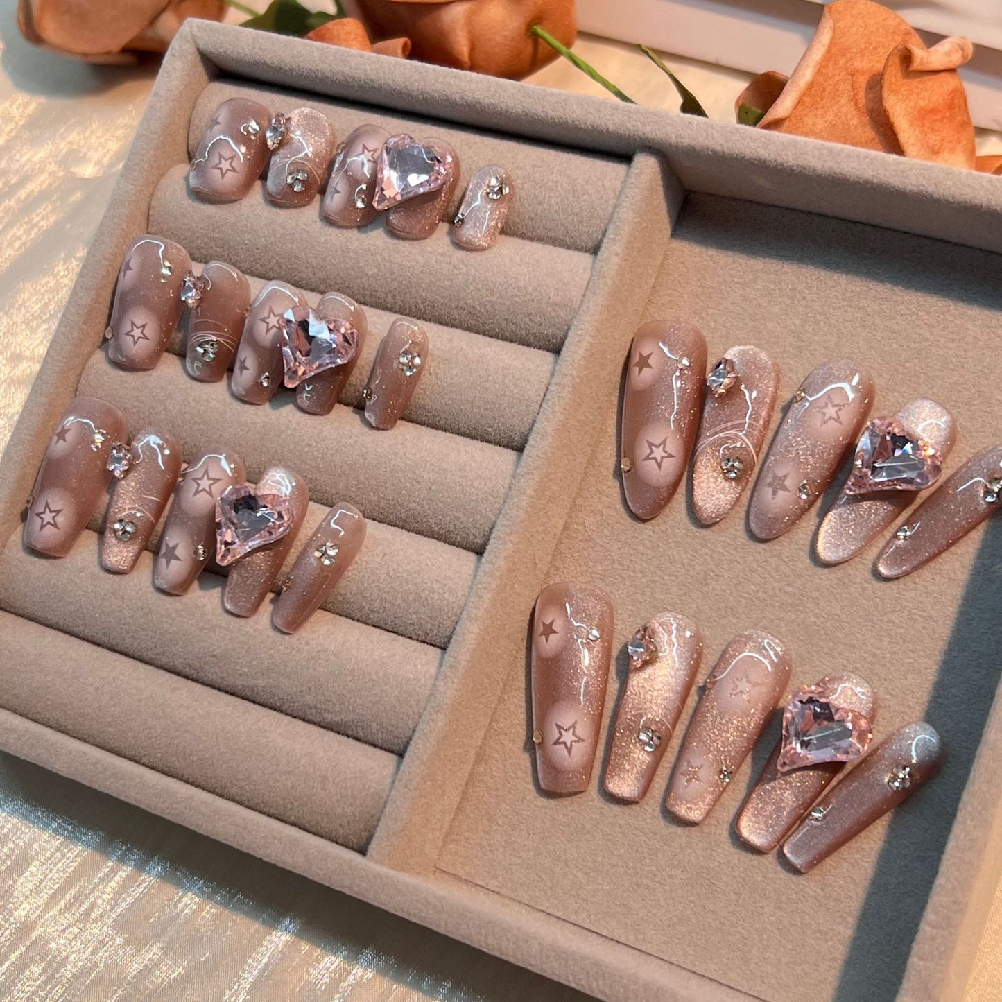 (Hand-Made Nail) XINGX Cat's Eye Long Handmade Wear Nail Pure Desire Light Luxury Autumn and Winter Style White Advanced Nail Sticker Wear Nail Handmade
