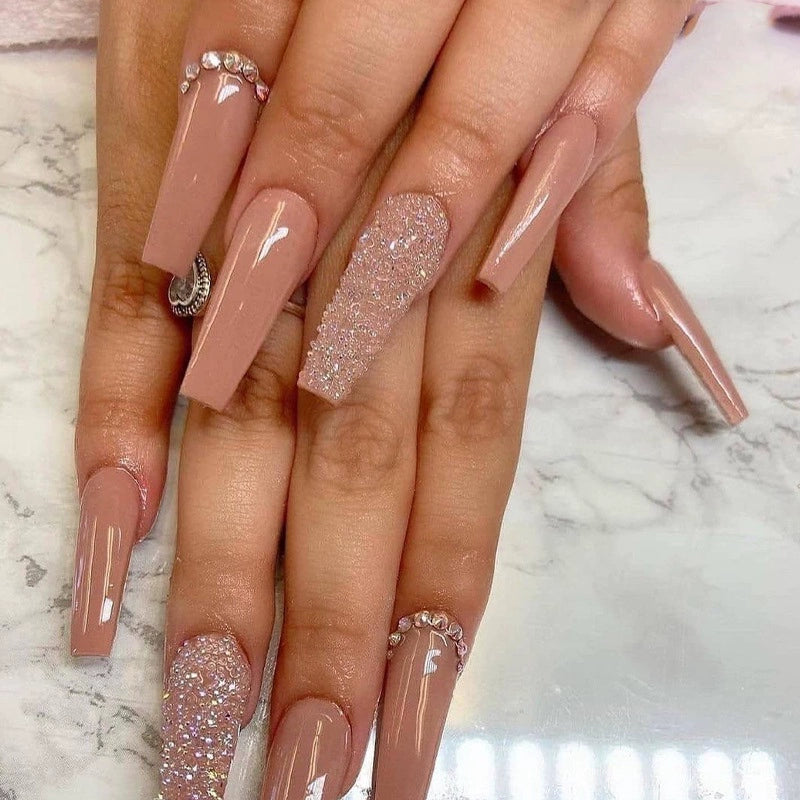 (Hand made nail) European and American Spicy Girl Super Long Instagram Dark Small Stand Retro Trapezoidal Shining Diamond Beauty False Nail Patch Detachable Wearable Nail