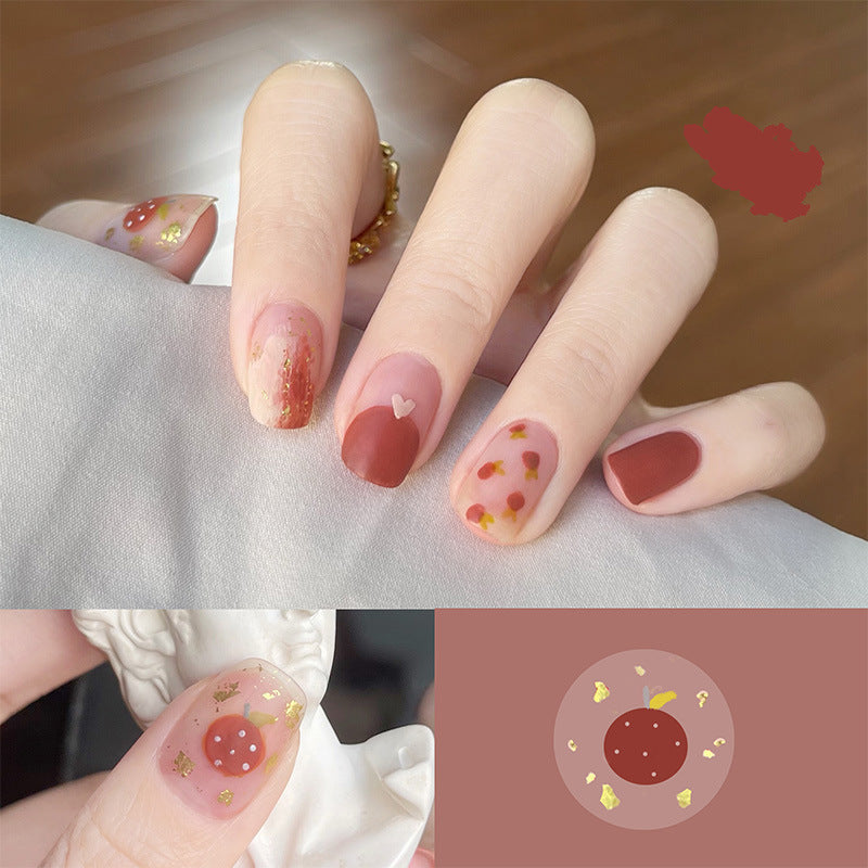 焦糖栗橘穿戴甲秋冬指甲贴片磨砂美甲片短款假指甲美甲贴片成品甲