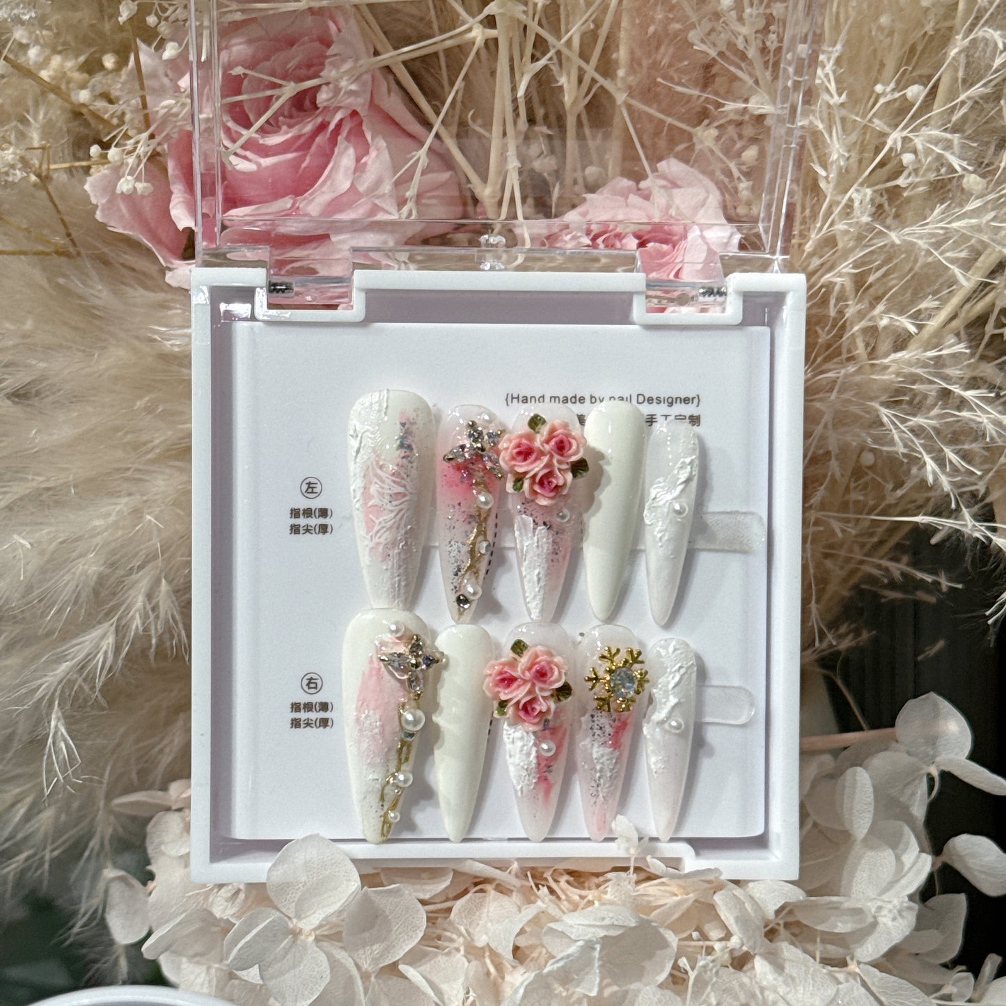 Original Handmade Manicure Sansheng Sanshi Miles Peach Blossom Famous Words of Flowers I Love Nail Patch Finished Product
