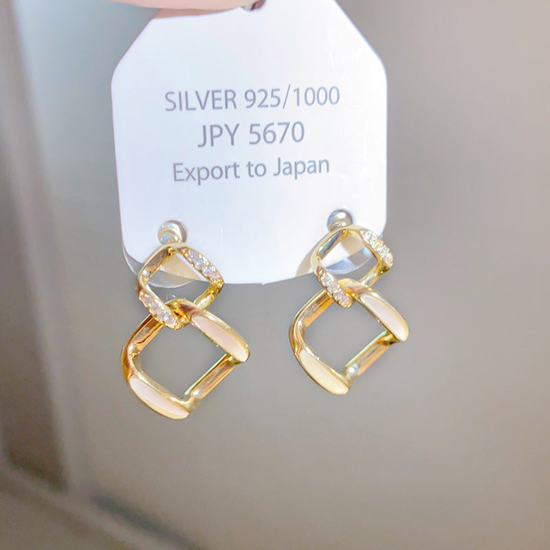 银针锆石四叶花朵耳环韩国时尚高级感耳钉小众百搭设计感耳饰批发