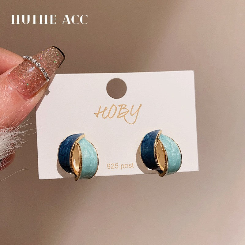 银针几何彩色潮流感油画风耳环女潮日韩豹纹耳饰气质时尚网红耳钉