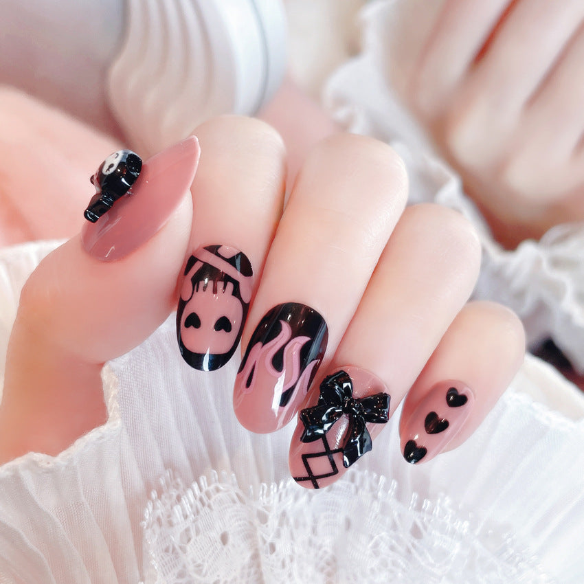 Fashion  nail New Cute Doll Short Skull Finished Nail Beauty Wearable Fake Nails Nail Tip Removal Wearing Armor Wholesale A61