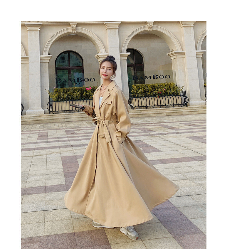 Fashion women's wear Real Shot Large Skirt Windbreaker Dress Women's Mid-Length 2024 Autumn and Winter Clothing New Waist Trimming Fashion Fashion Coat