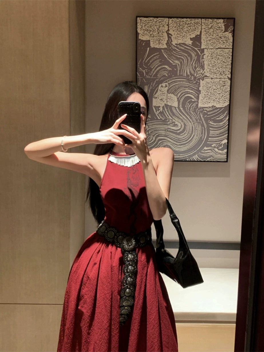 Fashion women's wear New Chinese Style Printed Sleeveless Dress Women's New Waist-Tight Elegant High-Grade Pettiskirt Autumn and Winter Formal Dress