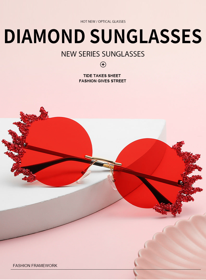 Women's fashion glasses 2023欧美大框架镶钻墨镜跨境潮流水晶钻石太阳眼镜户外防晒显瘦女