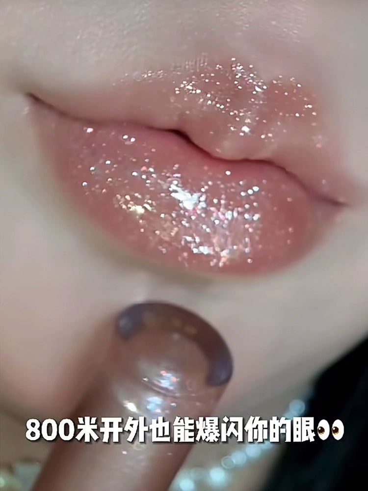 纯野爆闪口红唇釉！碎钻唇蜜珠光镜面水光唇彩保湿滋润细闪唇油小刨冰