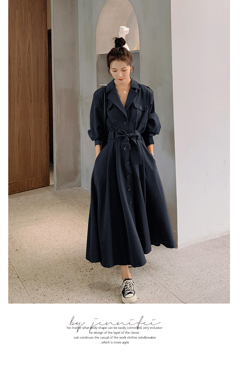 Fashion women's wear Real Shot Large Skirt Windbreaker Dress Women's Mid-Length 2024 Autumn and Winter Clothing New Waist Trimming Fashion Fashion Coat