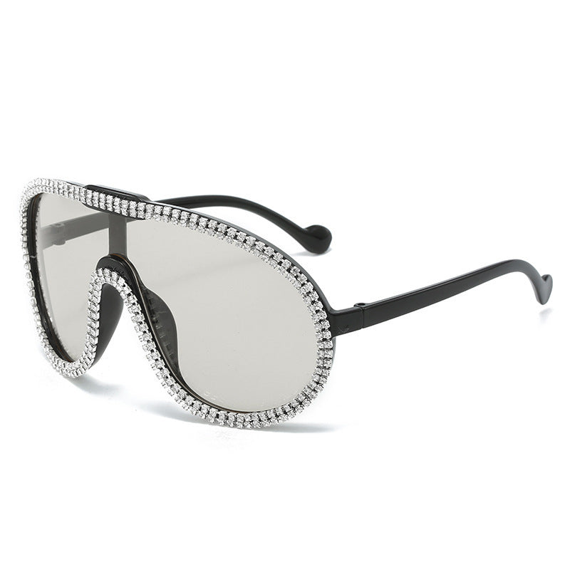 Women's fashion glasses 新款镶钻时尚潮流连体太阳镜跨境网红舞台户外拍照墨镜欧美个性潮