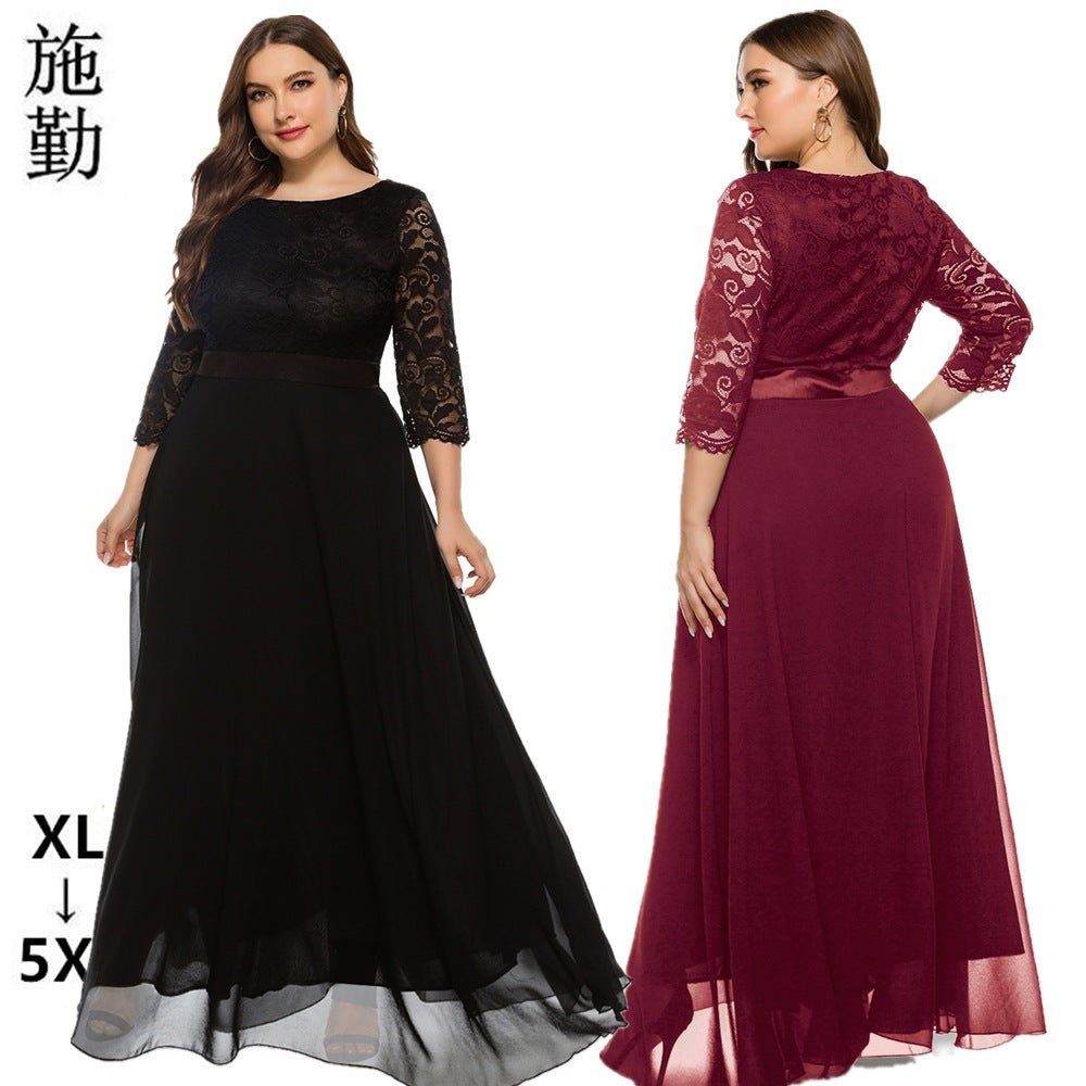 Fashion women's wear 2024  plus Size Women's Clothes New Amazon Cross-Border Foreign Trade Lace Evening Dress Dress Sq0157