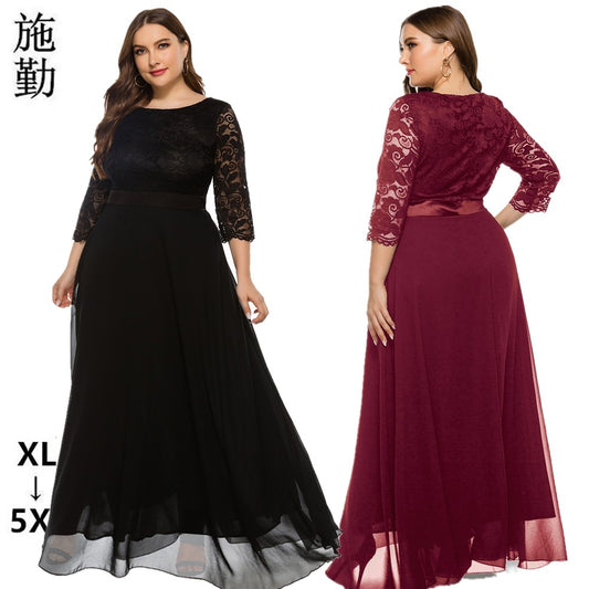 Fashion women's wear 2024  plus Size Women's Clothes New Amazon Cross-Border Foreign Trade Lace Evening Dress Dress Sq0157