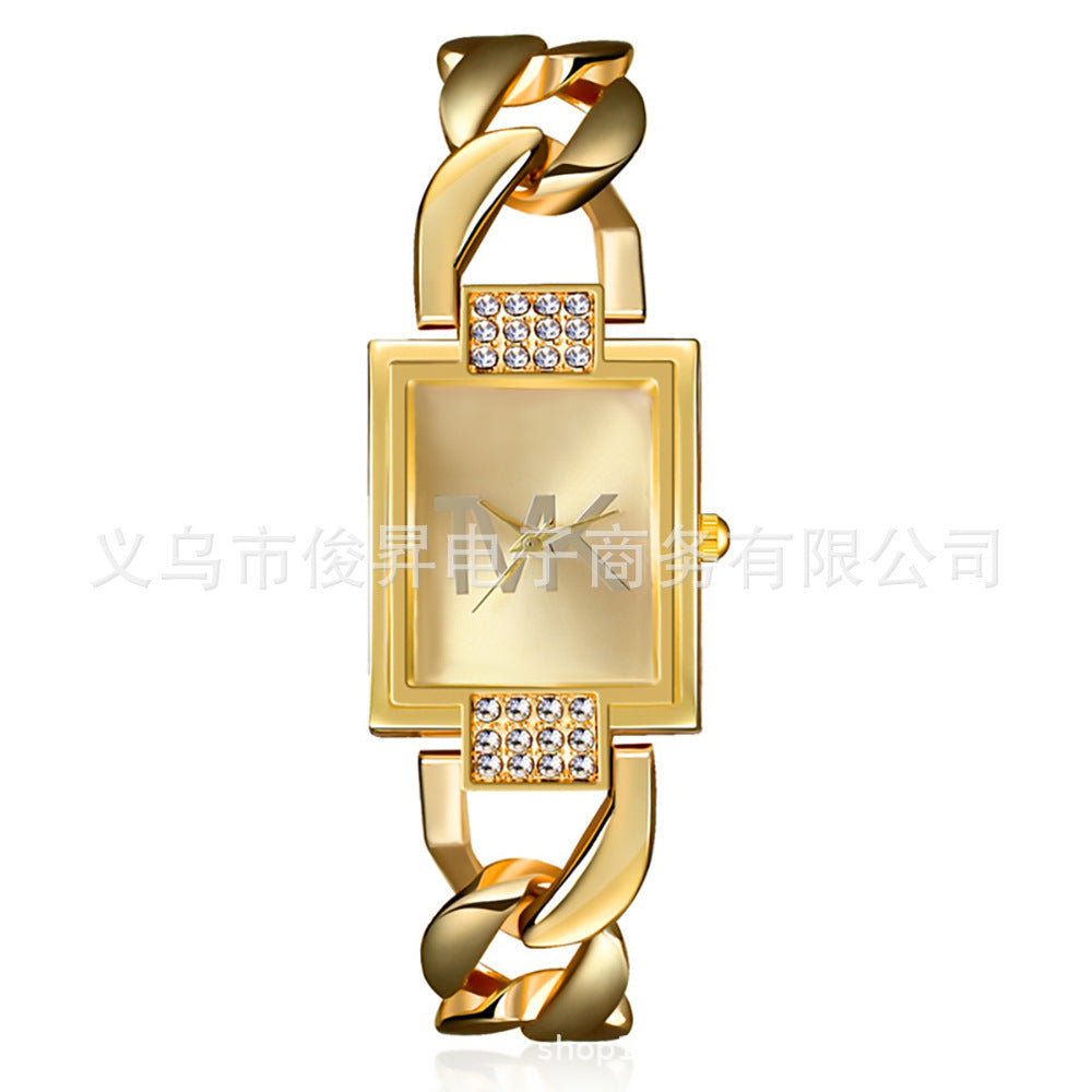 Fashion women's watchCross-Border Hot Women's Square Diamond Light Luxury Minority Quartz Watch Casual Bangle Bracelet Stainless Steel Women's Watch