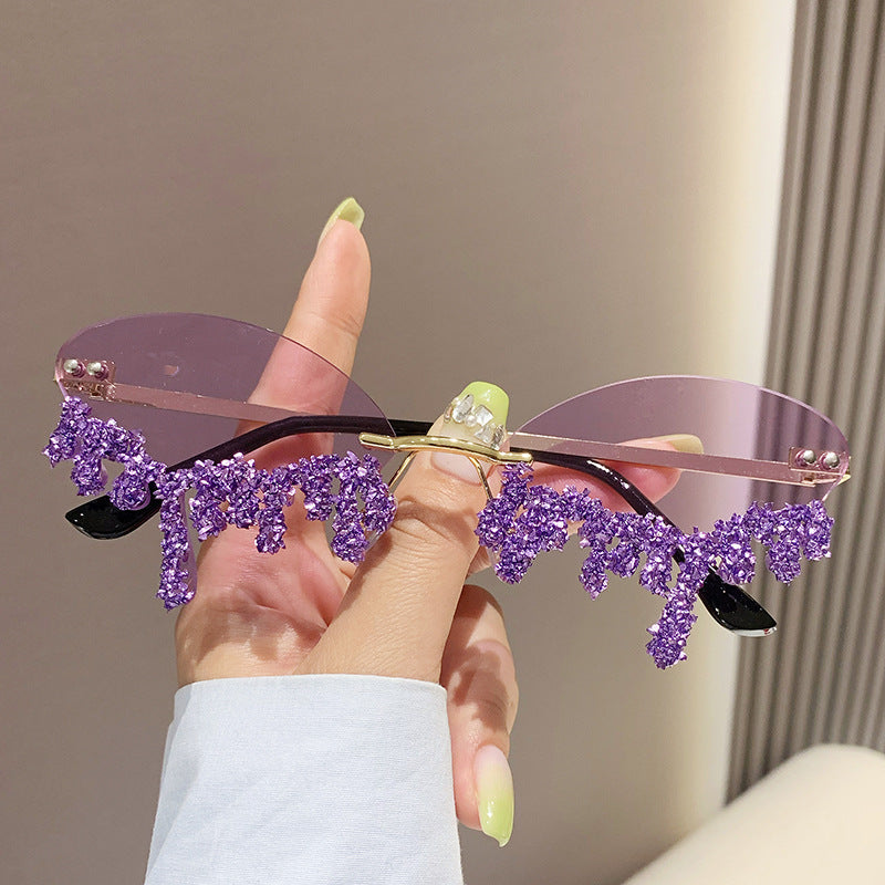 Women's fashion glasses 2023跨境欧美新款天使眼泪手工镶钻太阳镜搞怪拍照影楼创意墨镜