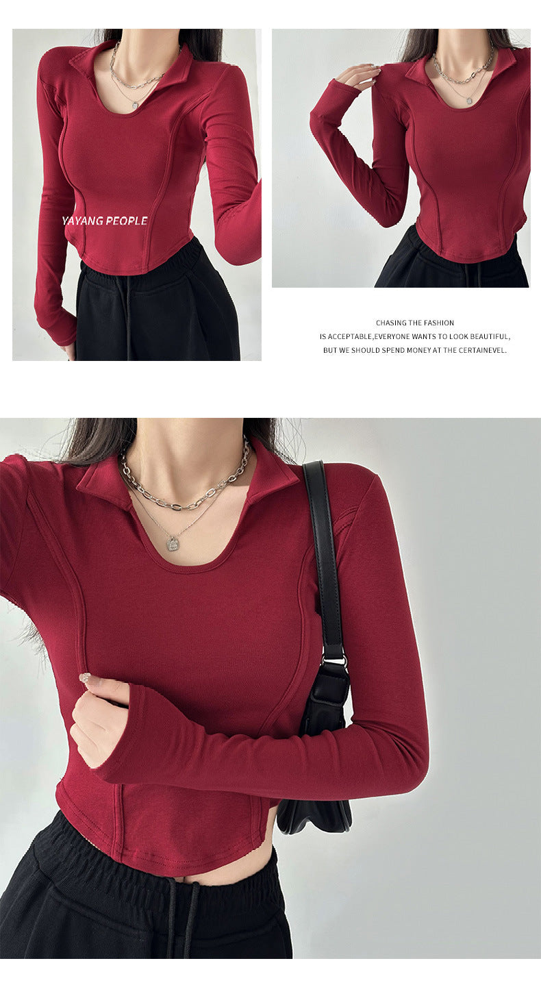 Fashion women's wear Women's Long-Sleeved T-shirt Autumn 2024 New Slim-Fit Slimming Bottoming Shirt Design Sense Niche Small Shoulder Top