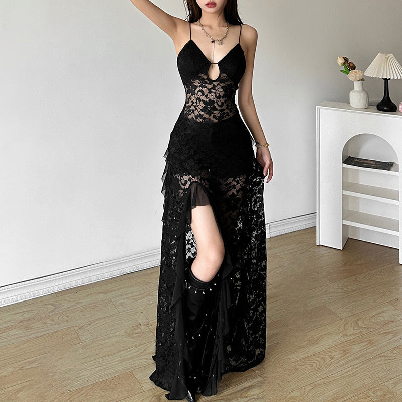 Free shipping  summer new women's clothing solid color slim-fitting high-waisted fashion V-neck suspender gauze dress dress