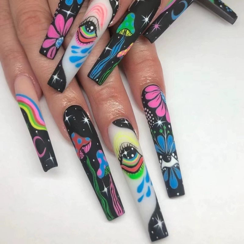 (Hand made nail) Kardashian, European and American Spicy Girl, Little Red Book, Dark Super Long, Internet Celebrity Cross border Nail Art, Detachable and Reusable Nail