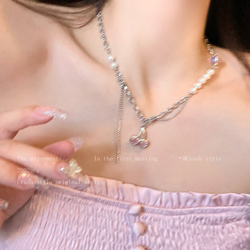 气质高级感珍珠项链女 小众设计轻奢锁骨链爱心吊坠百搭项饰批发