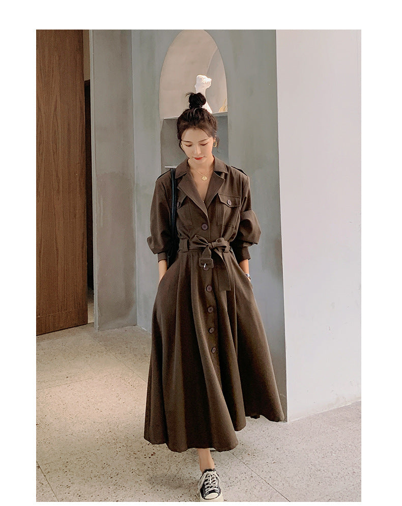 Fashion women's wear Real Shot Large Skirt Windbreaker Dress Women's Mid-Length 2024 Autumn and Winter Clothing New Waist Trimming Fashion Fashion Coat