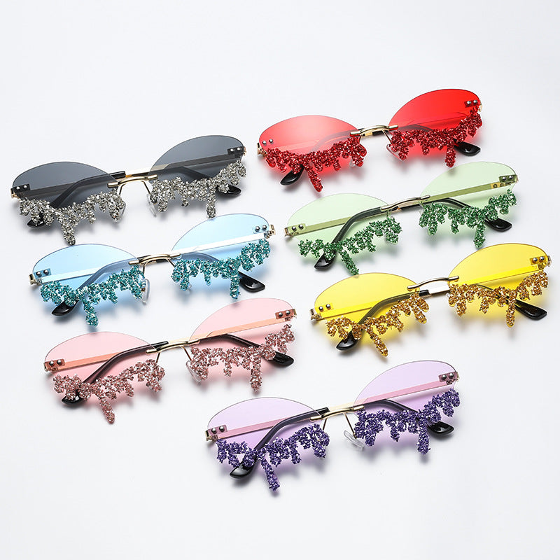 Women's fashion glasses 2023跨境欧美新款天使眼泪手工镶钻太阳镜搞怪拍照影楼创意墨镜
