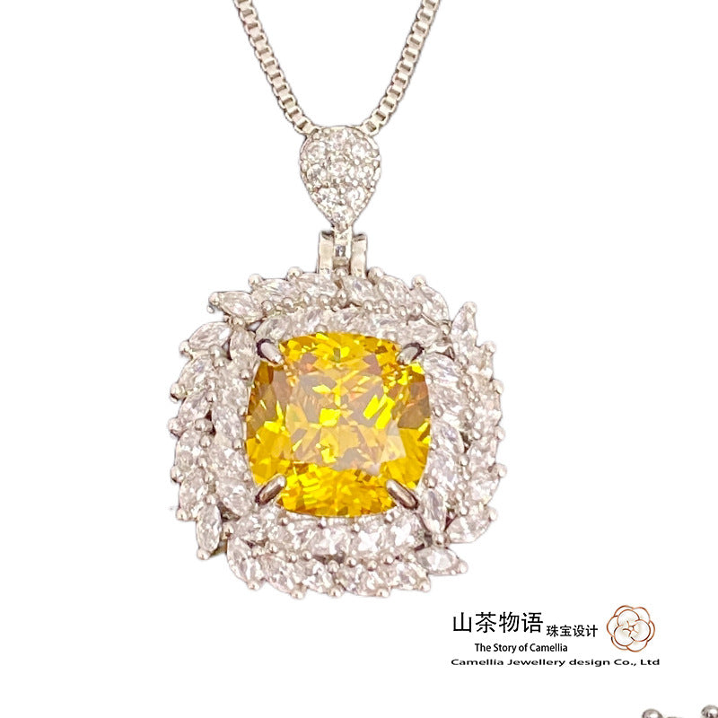 Camellia新款奢华彩宝套装 镶阿斯切金黄钻托帕蓝戒指耳钉吊坠女