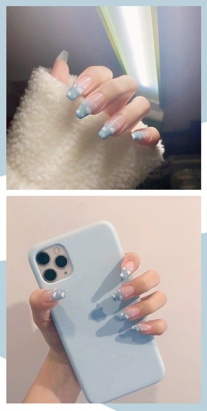 Fashion  nail Wear Armor Nail Stickers Nail Patch Fake Nails Removable White Clouds Nail Tip Nail Sticker X9